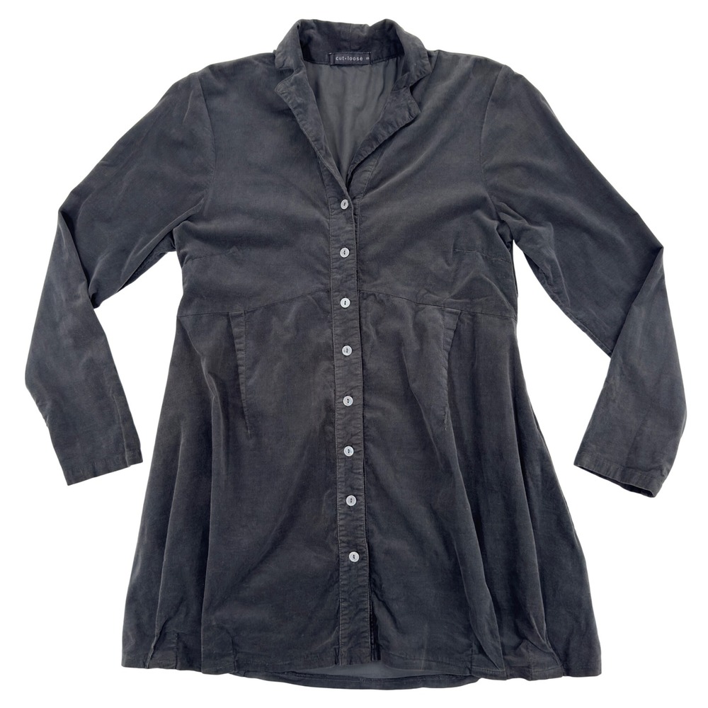 Cut Loose Dress Size Small Gray Long Sleeve Button Down‎ Lagenlook Corduroy Fall